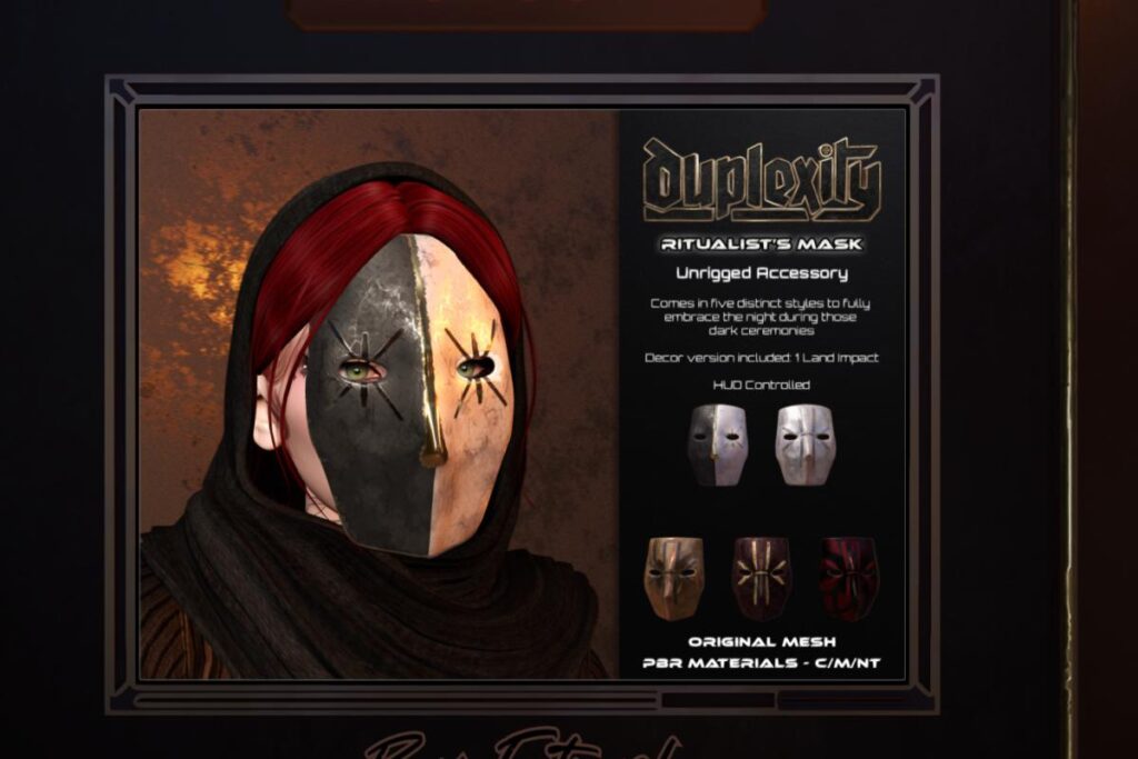 Ritualist's Mask, L$125 each/L$349 FP