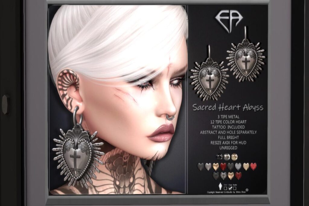 Sacred Heart Abyss Earrings, L$350