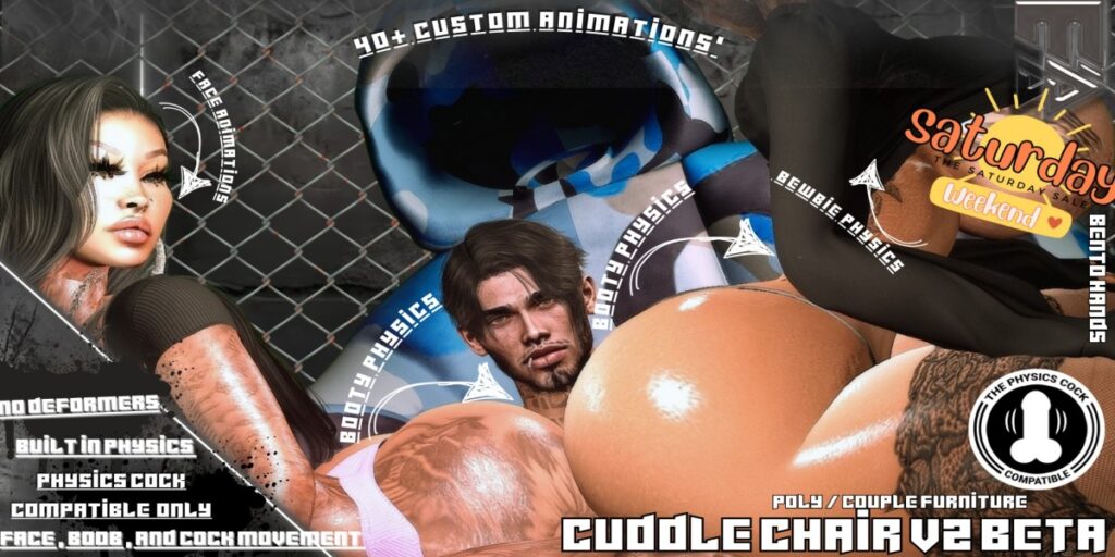 Cuddle Chair V2 Beta	<a href="http://maps.secondlife.com/secondlife/TheTakeover/132/131/4000" target="_blank">Teleport</a>