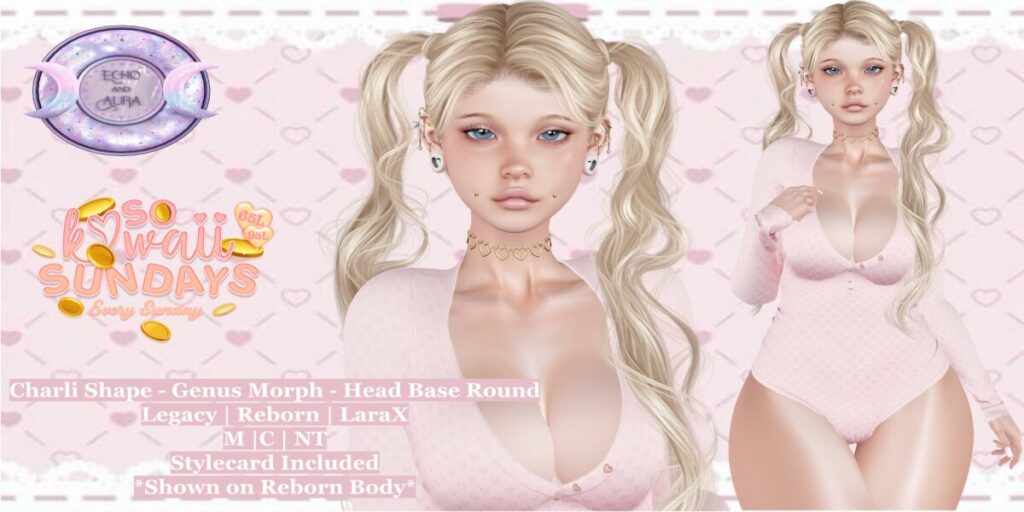 Charli Shape - Genus Morph/Legacy/MaitreyaX/Reborn	<a href="http://maps.secondlife.com/secondlife/Coral%20Cove/161/236/2543" target="_blank">Teleport</a>