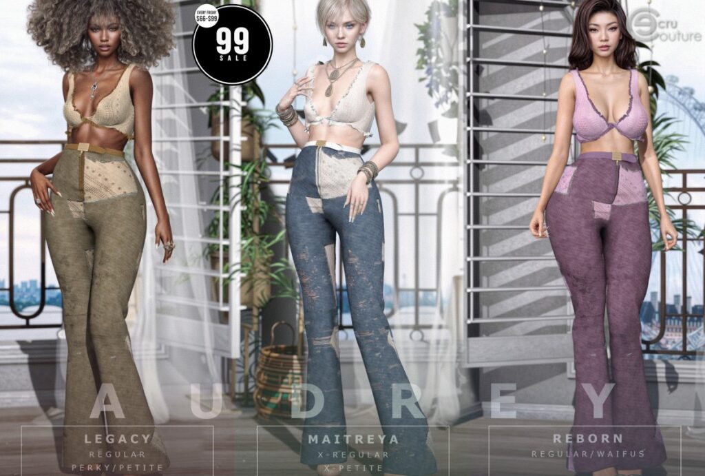 Audrey Set - Legacy/MaitreyaX/Reborn/+mods	<a href="http://maps.secondlife.com/secondlife/Genepy/183/141/47" target="_blank">Teleport</a>