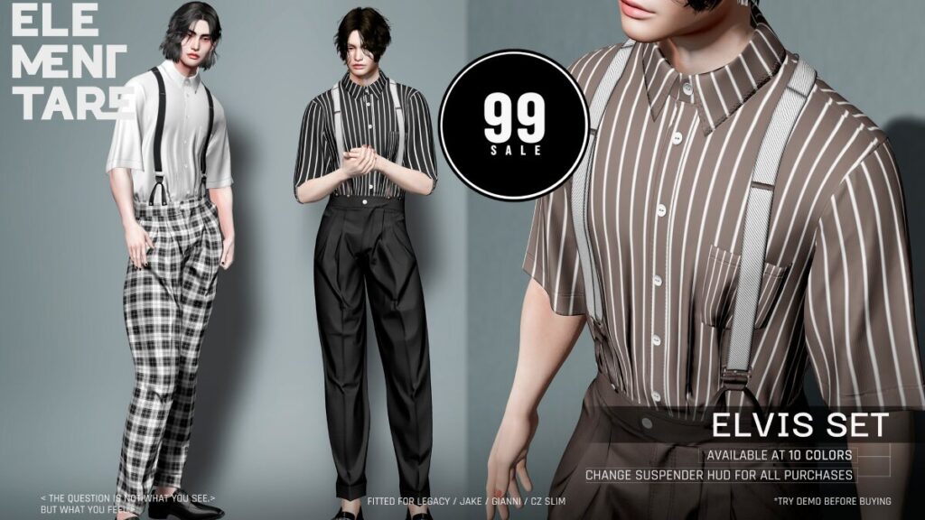 Elvis Set - CZ Slim/Gianni/Jake/Legacy	<a href="http://maps.secondlife.com/secondlife/Heartbreak/126/132/94" target="_blank">Teleport</a>