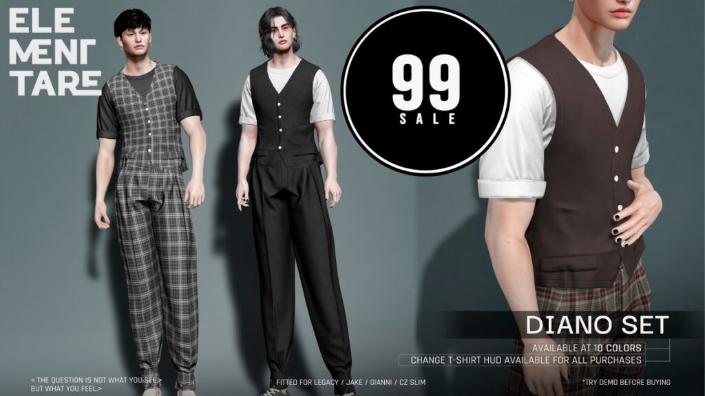 Diano Set - CZ Slim/Gianni/Jake/Legacy	<a href="http://maps.secondlife.com/secondlife/Heartbreak/131/129/166" target="_blank">Teleport</a>