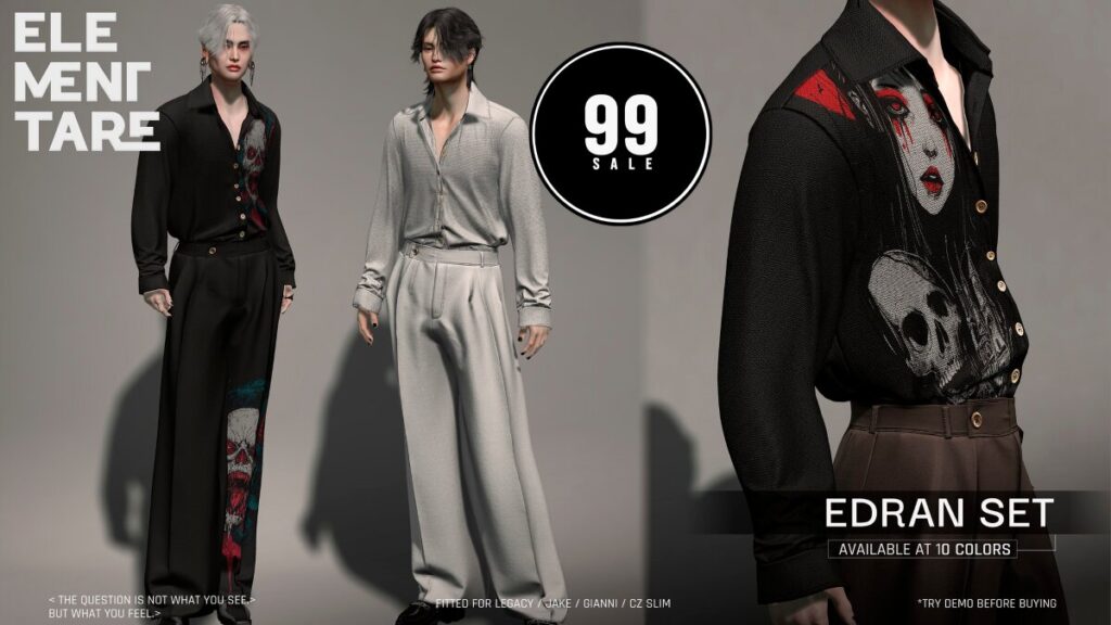 Edran Set - CZ Slim/Gianni/Jake/Legacy	<a href="http://maps.secondlife.com/secondlife/Heartbreak/126/132/94" target="_blank">Teleport</a>