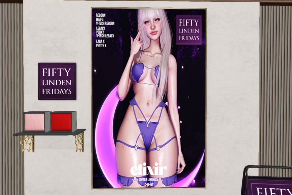 Ishtar Lingerie - Legacy/MaitreyaX/Reborn	<a href="http://maps.secondlife.com/secondlife/Roslyn%20Rue/126/130/23" target="_blank">Teleport</a>