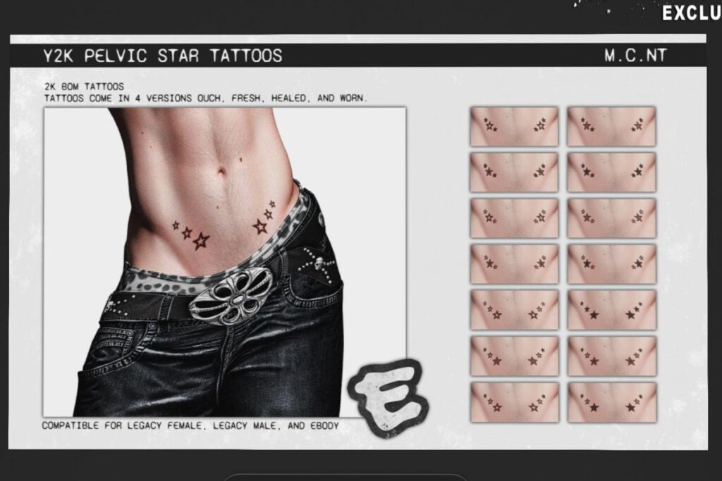 Y2K Pelvic Star Tattoos - BOM, L$250