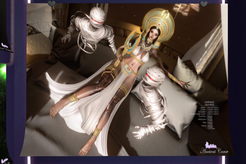 Ancient Curse Top, Skirt, Tire, Necklace, Anklet + Thigh Chain, Wand and Mummy - Legacy/Reborn/Unrigged, L$200-L$300 each/L$588-L$888 each FP/L$3888 MP