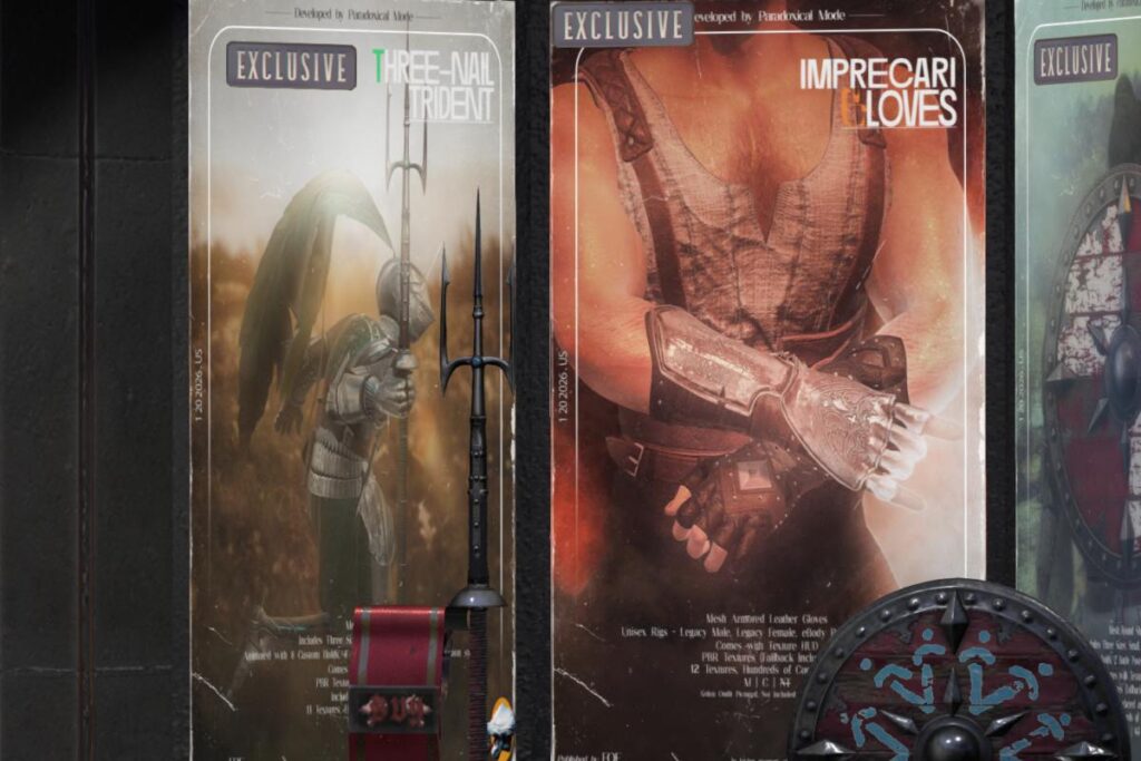 Three-Nail Trident, L$799 | Imprecari Gloves - Jake/Legacy M+F/Reborn, L$799