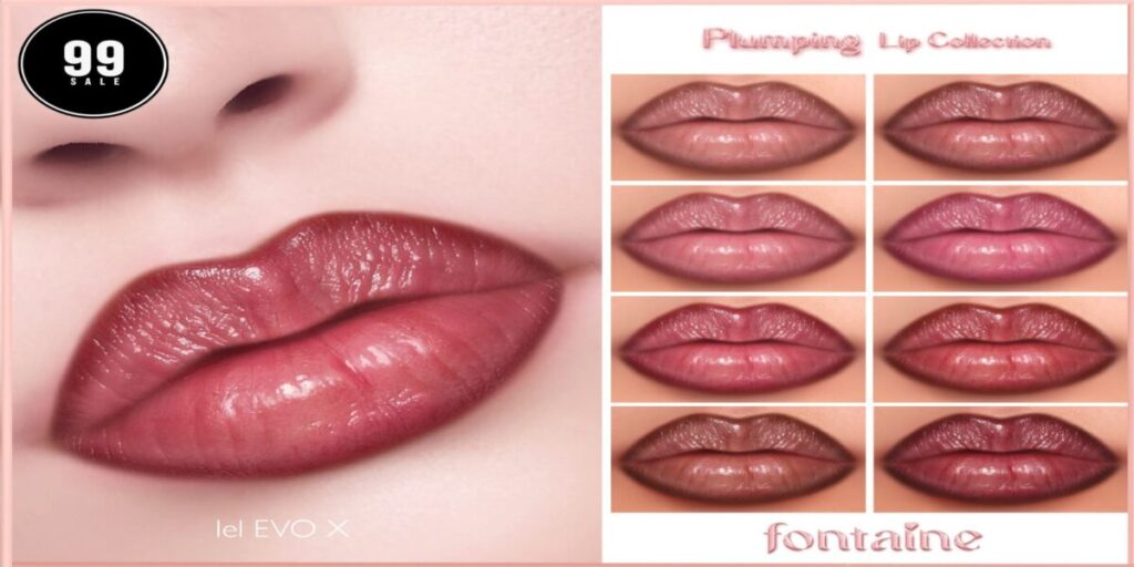 Plumping Lipstick - EvoX	<a href="https://maps.secondlife.com/secondlife/VELOUR/66/140/83" target="_blank">Teleport</a>