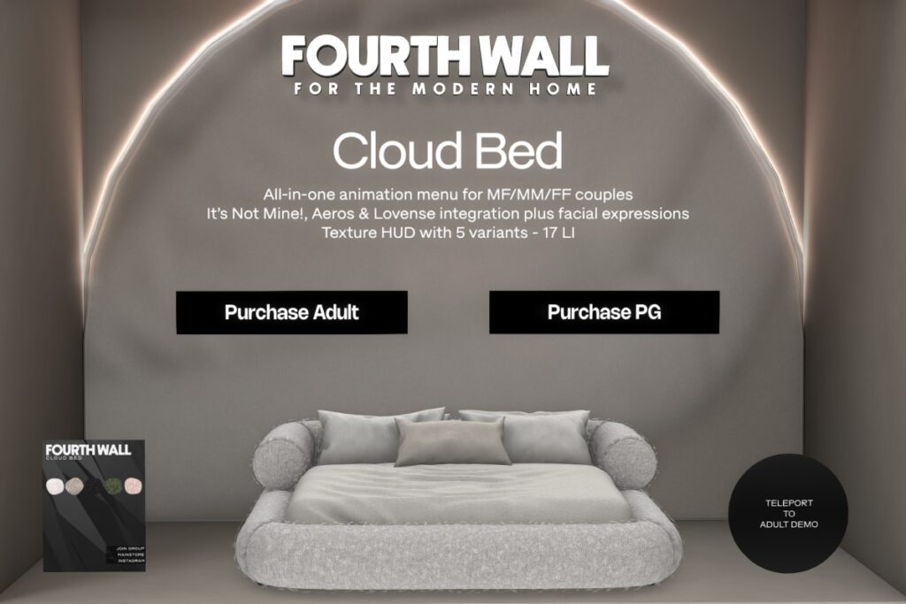 Cloud Bed, L$1299 PG/L$1699 Adult