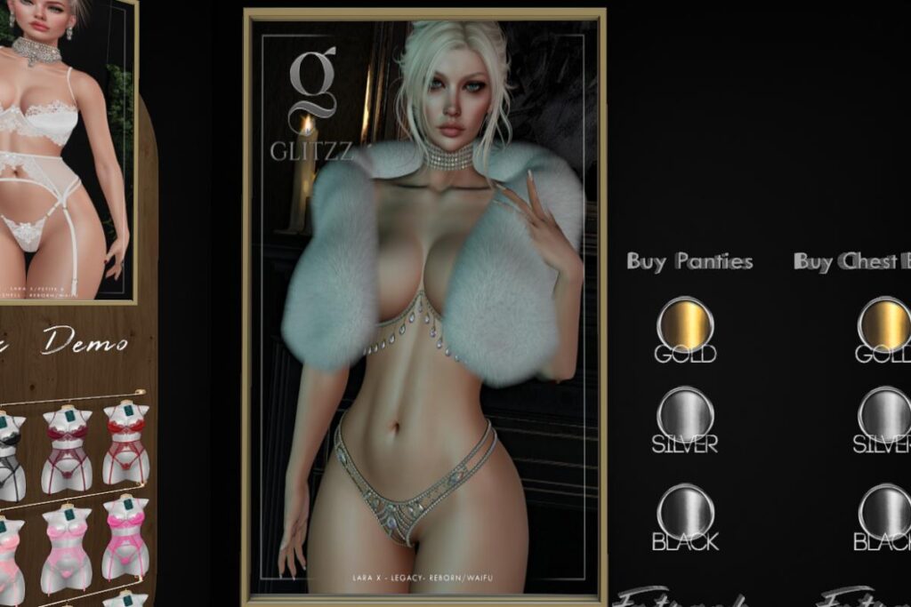 Lorena Panties and Bracket - Legacy/MaitreyaX/Reborn/+mods, L$250 each/L$450 each FP | Lorena Fur Stole, L$399