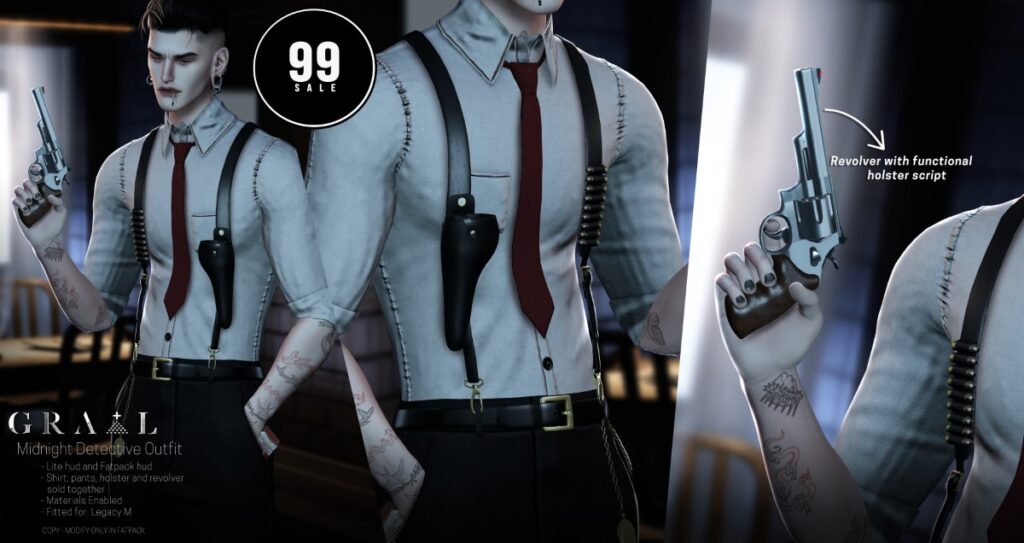 Midnight Detective Outfit - Legacy	<a href="http://maps.secondlife.com/secondlife/Hell%20Fire/29/134/652" target="_blank">Teleport</a>