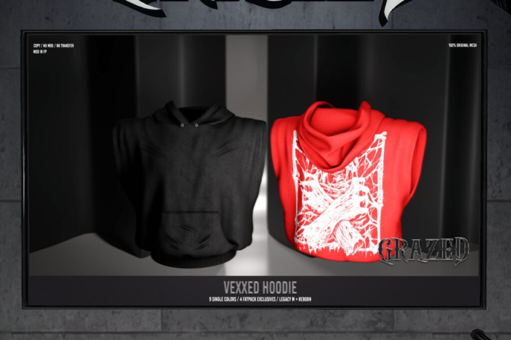 Vexxed Hoodie - Legacy M/Reborn, L$299 each/L$1399 FP