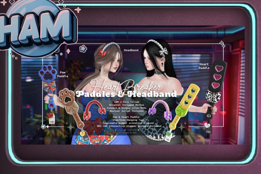 Heartbreaker Paddles and Headband, L$249-L$399 each