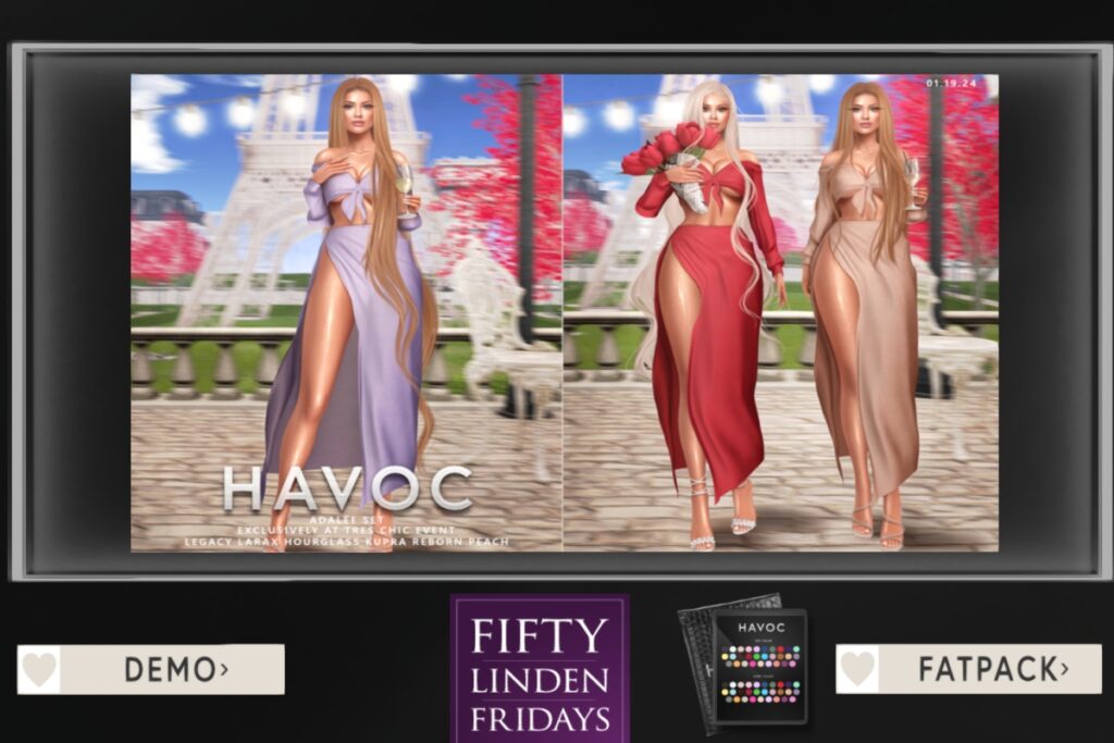 Adele Set -Inithium/Hourglass/Legacy/MaitreyaX/Peach/Reborn	<a href="http://maps.secondlife.com/secondlife/Mon%20Cheri/94/141/26" target="_blank">Teleport</a>