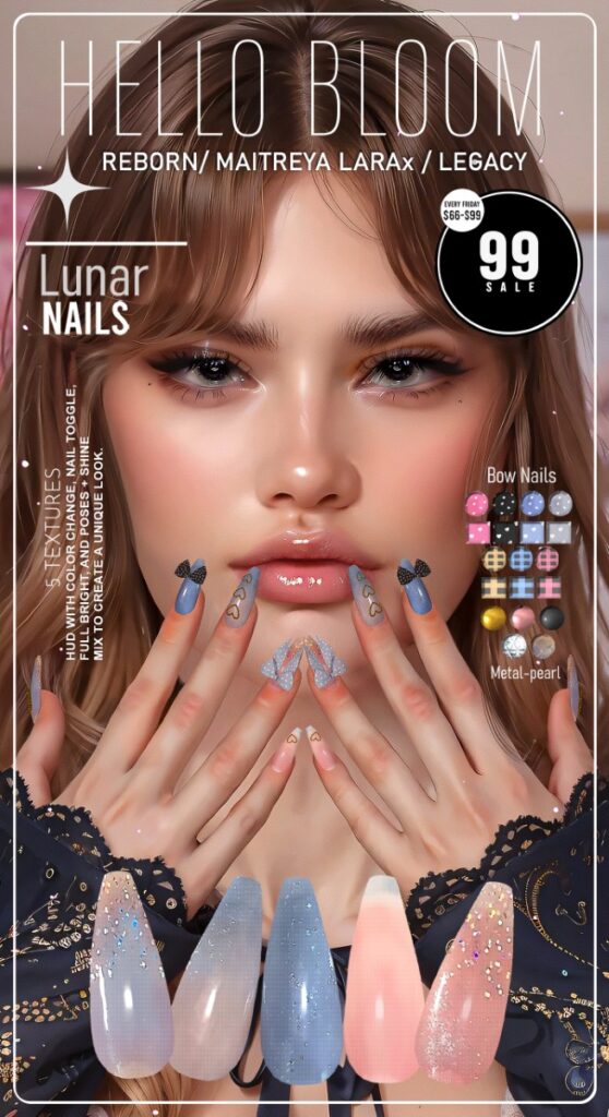 Lunar Nails - Legacy/MaitreyaX/Reborn	<a href="http://maps.secondlife.com/secondlife/Ruined%20Mine/182/151/202" target="_blank">Teleport</a>