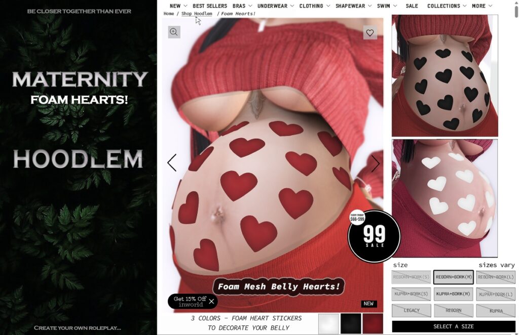 Maternity Foam Hearts - Bork for Inithium/Reborn	<a href="http://maps.secondlife.com/secondlife/Lowkey/123/85/25" target="_blank">Teleport</a>