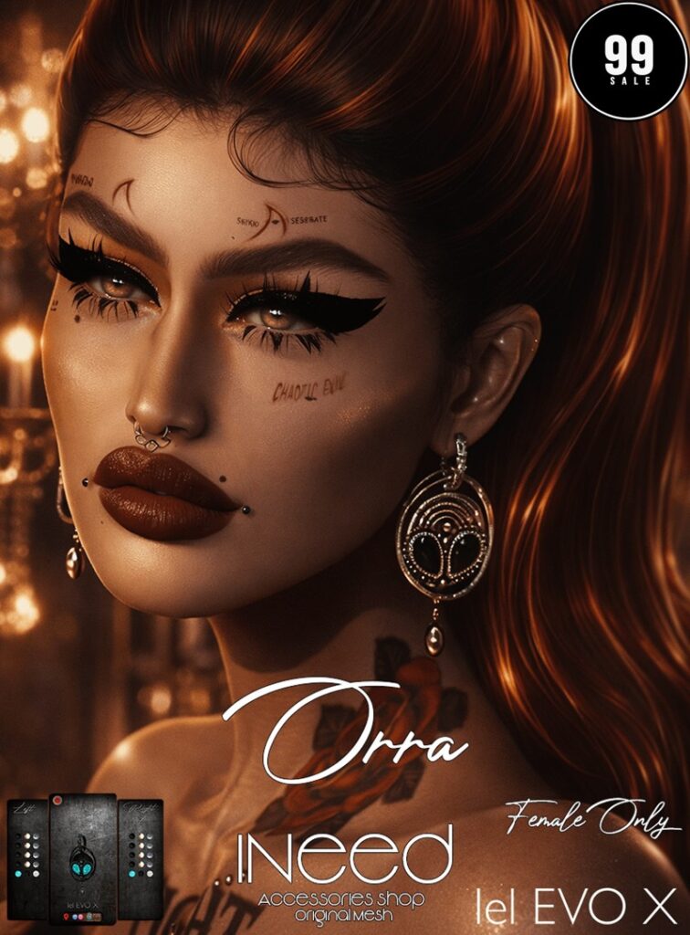 Orra Earrings - EvoX Ears	<a href="http://maps.secondlife.com/secondlife/Starfall%20Bay/176/30/22" target="_blank">Teleport</a>