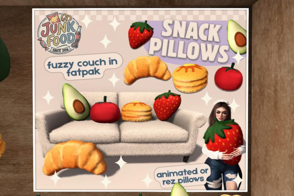 Snack Pillows, L$299 each/L$1399 FP