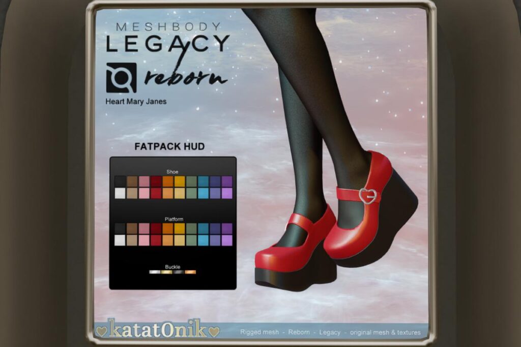 Heart Mary Jane Shoes - Legacy/Reborn, L$200 each/L$1100 FP