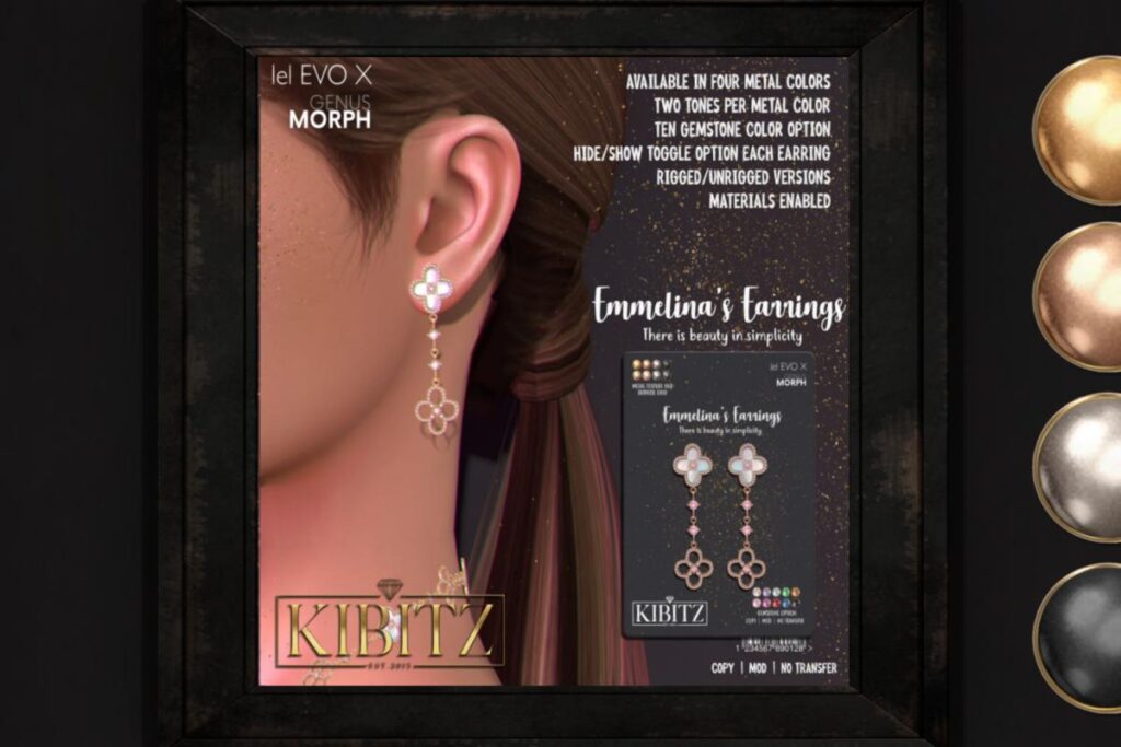 Emmdina's Earrings - Genus Morph/EvoX/Genus, L$188 each/L$488 FP