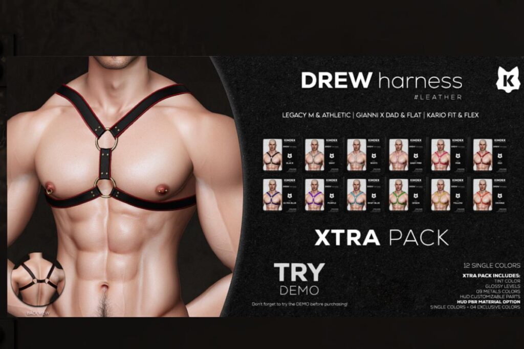 Drew Harness - Gianni/Kario Fit + Flex/Legacy/+mods, L$234 each/L$1818 FP