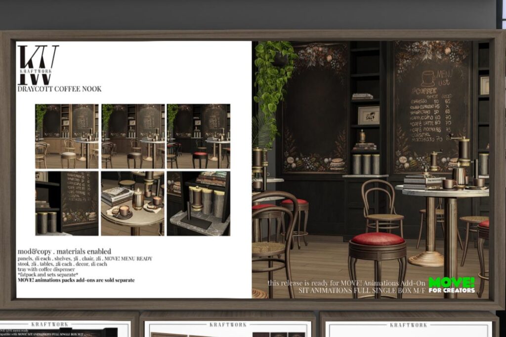 Draycott Bar Collection, L$359-L$500 each/L$899 FP