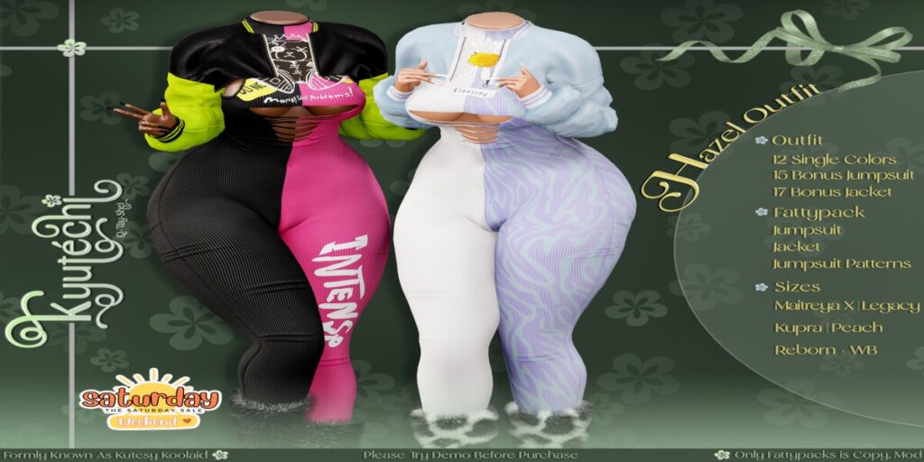 Hazel Outfit - Inithium/Legacy/MaitreyaX/Peach/Reborn/+mods	<a href="https://maps.secondlife.com/secondlife/Holiday%20Cove/89/129/26" target="_blank">Teleport</a>