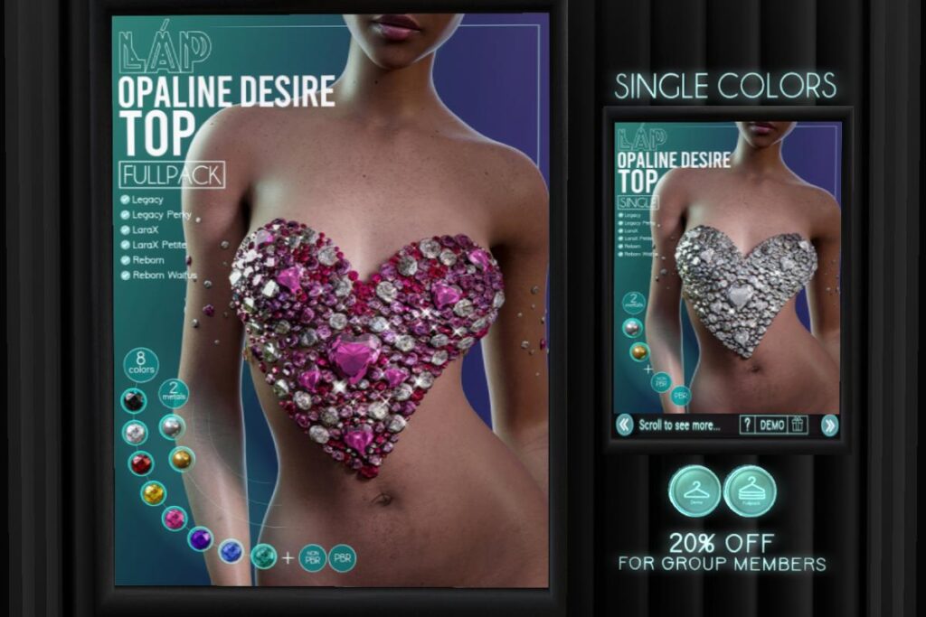 Opaline Desire Top - Legacy/MaitreyaX/Reborn/+mods, L$450 each/L$2200 FP