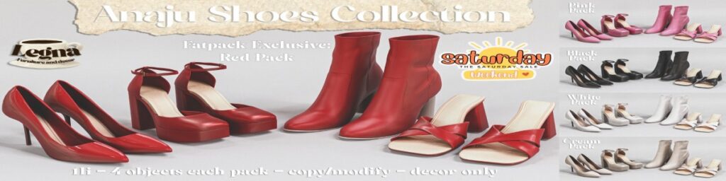 Anaju Shoes Collection Decor	<a href="http://maps.secondlife.com/secondlife/Dark%20Desires/208/204/25" target="_blank">Teleport</a>
