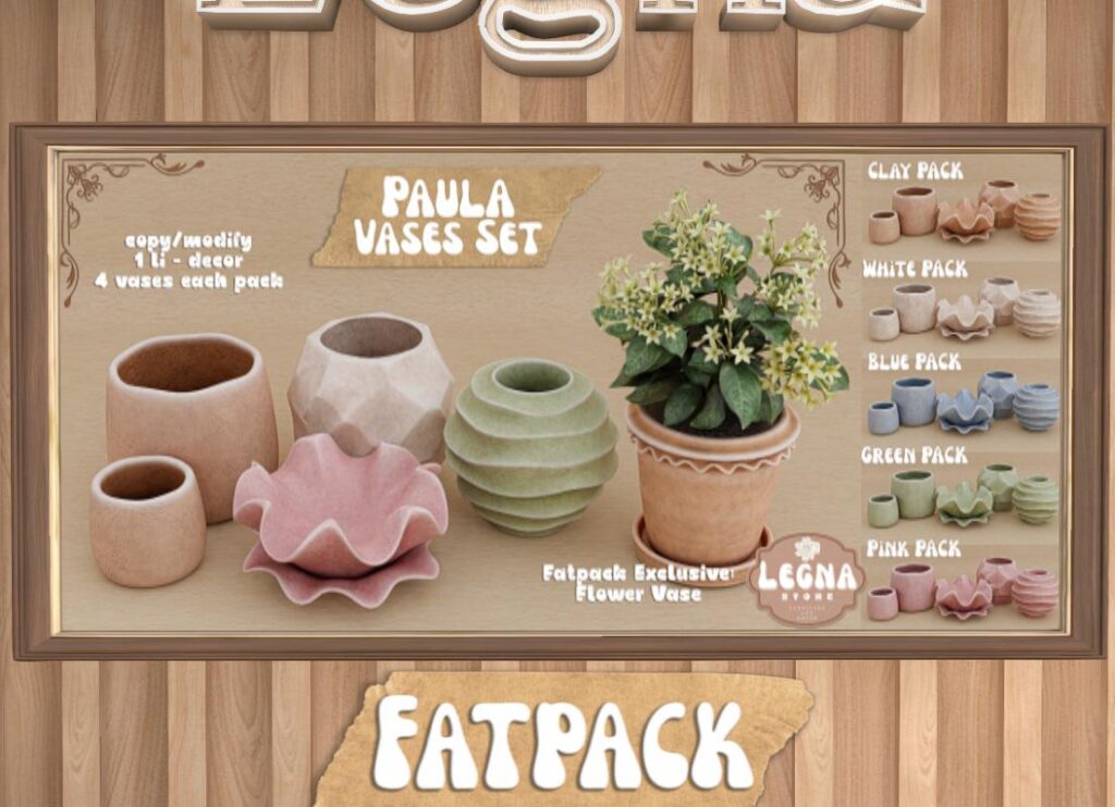 Paula Vases Set, L$349 each/L$1200 FP