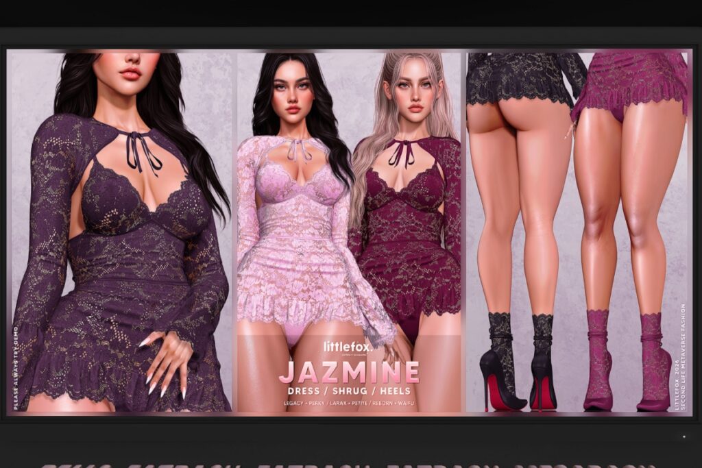 Jazmine Dress, Shrug, &amp; Heels - Legacy/MaitreyaX/Reborn/+mods, L$199-L$279 each/L$1199-L$1499 each FP/L$2699 MP