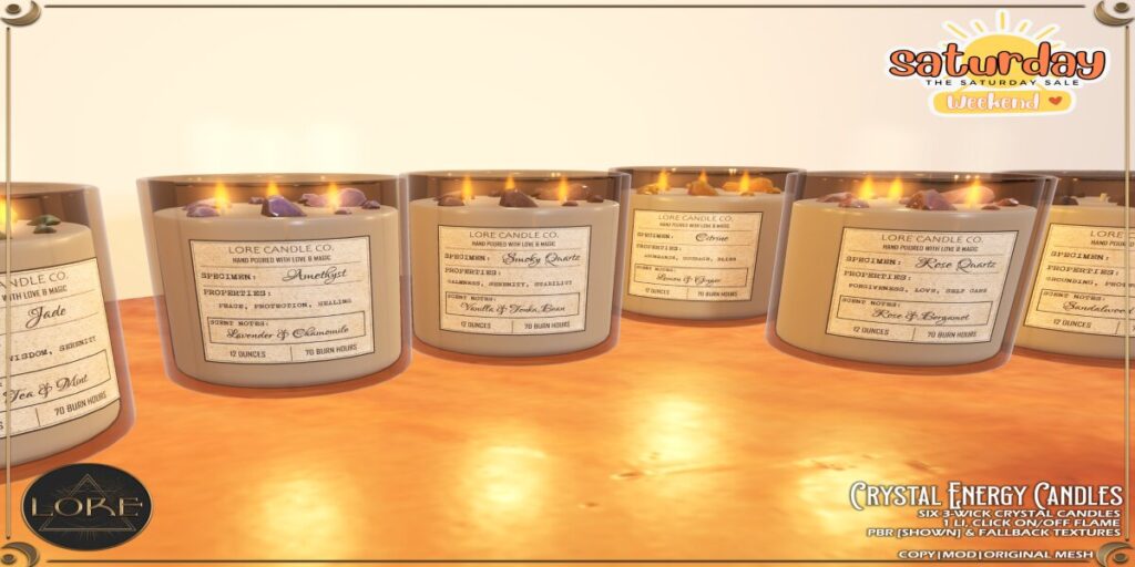 Crystal Energy Candles	<a href="http://maps.secondlife.com/secondlife/Lore/198/77/954" target="_blank">Teleport</a>