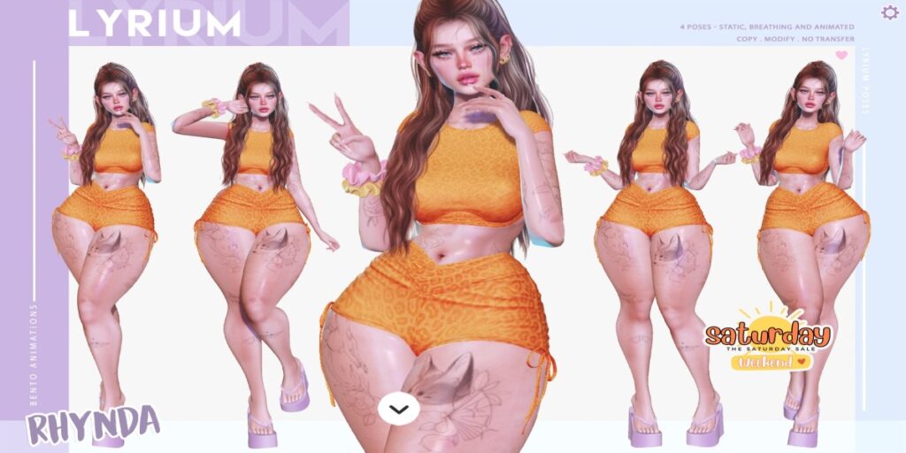 Rhynda Poses	<a href="https://maps.secondlife.com/secondlife/Lunar%20and%20Friends/151/89/19" target="_blank">Teleport</a>