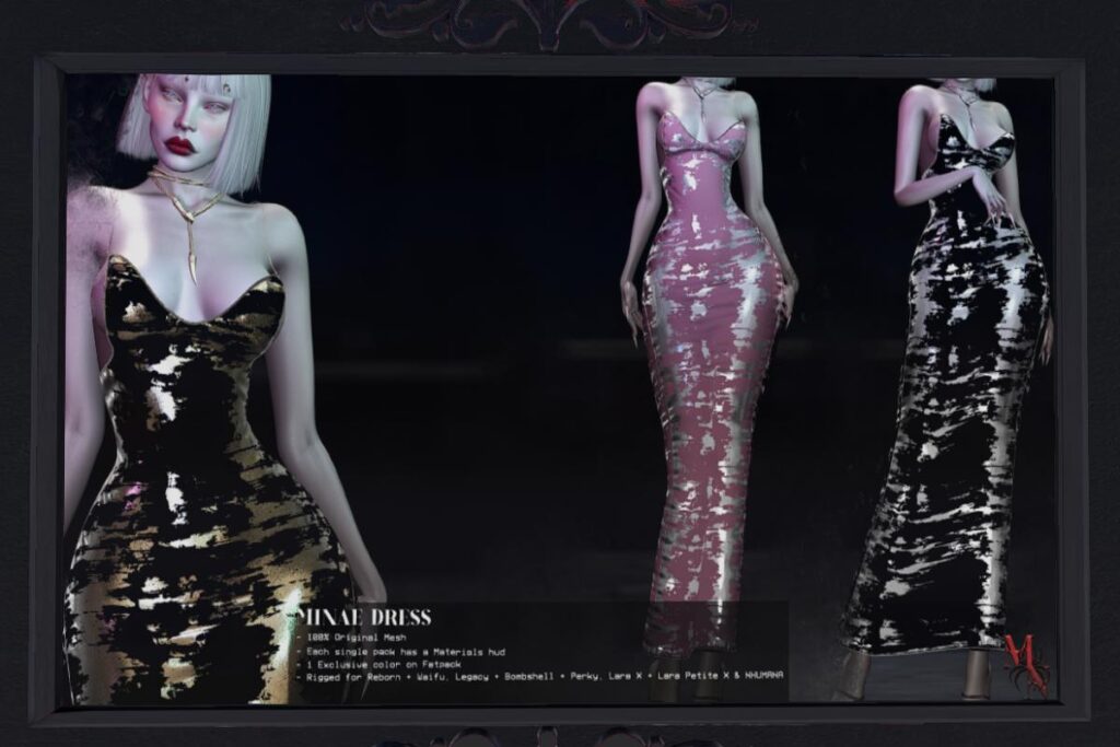 Minae Dress - Legacy/MaitreyaX/Nhumana/Reborn/+mods, L$350 each/L$2050 FP