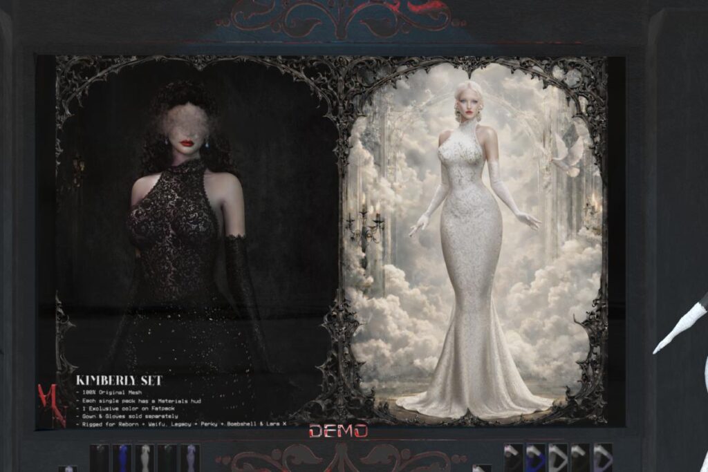 Kim Gown &amp; Gloves - Legacy/MaitreyaX/Reborn/+mods, L$275-L$399 each/L$1550-L$2250 each FP
