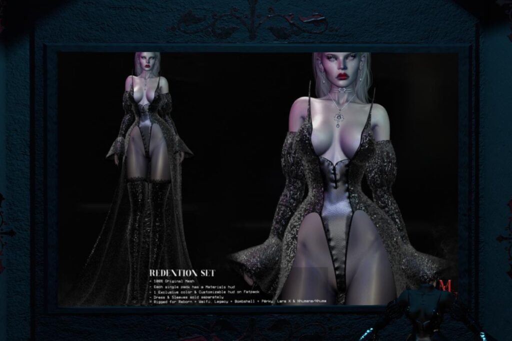 Redention Dress &amp; Sleeves - Legacy/MaitreyaX/Nhumana/Reborn/+mods, L$275-L$375 each/L$1550-L$2150 each FP