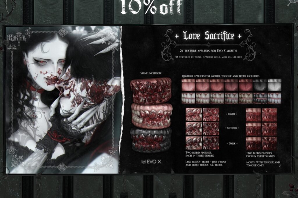 Love Sacrifice Bloody Mouth - EvoX, L$360 | Love Sacrifice Face Blood - EvoX, L$288