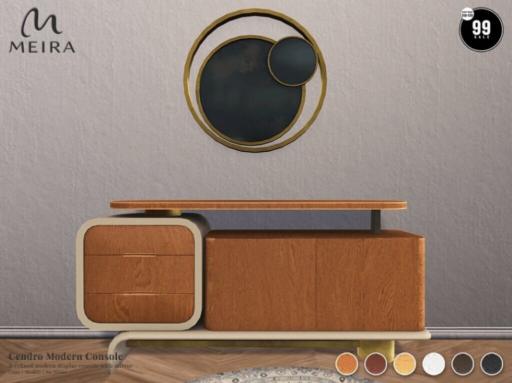 Cendro Modern Console	<a href="http://maps.secondlife.com/secondlife/Crystal%20Kingdom/15/160/22" target="_blank">Teleport</a>