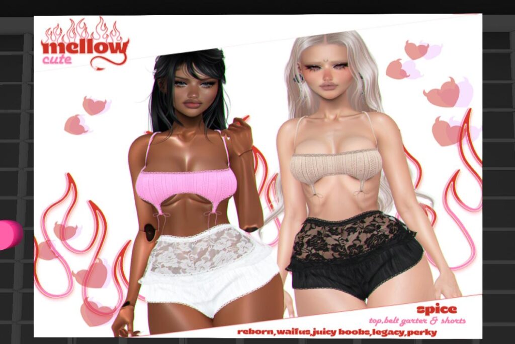 Spice Top, Belt Garter and Shorts - Legacy/Reborn/+mods, L$269 each/L$1199 each FP