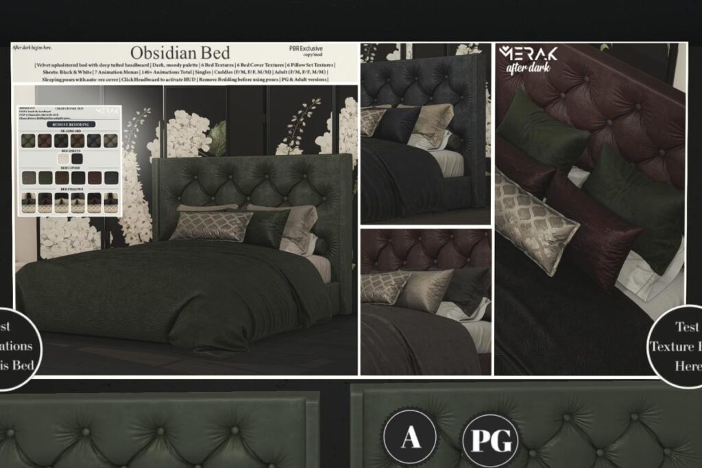 Obsidian Bed, L$999-L$1499 each
