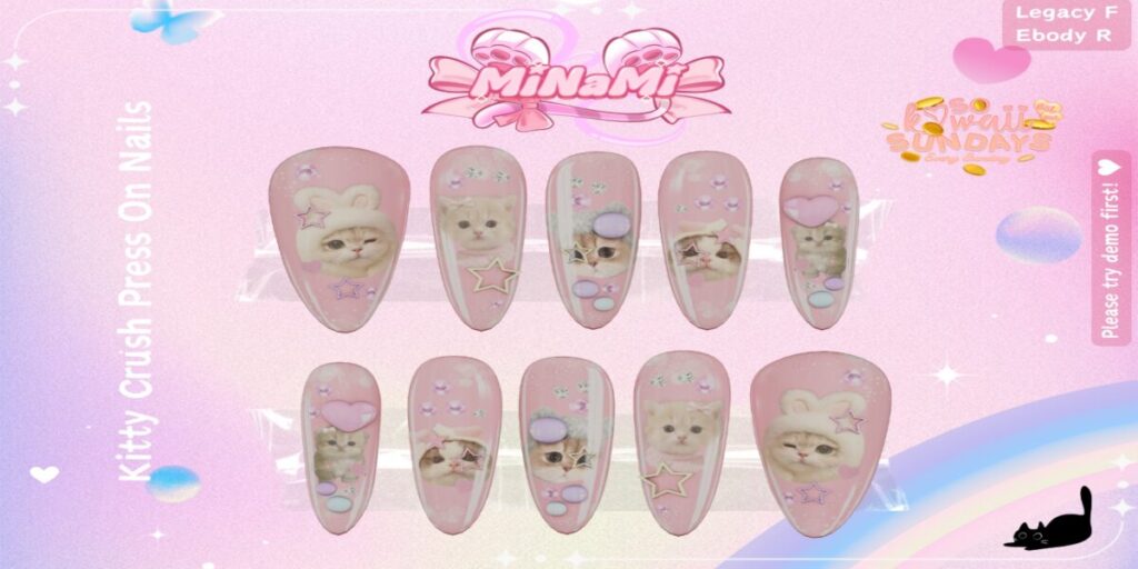 Kitty Crush Mesh Nails - Legacy/Reborn	<a href="http://maps.secondlife.com/secondlife/Notteterna/160/78/1121" target="_blank">Teleport</a>