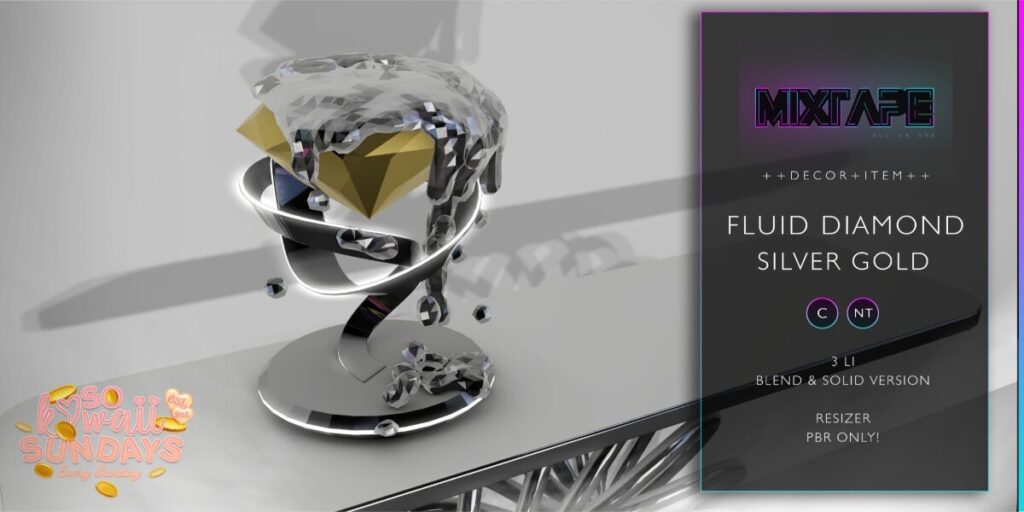 Fluid Diamond Decor	<a href="http://maps.secondlife.com/secondlife/Lovely%20Day/71/212/22" target="_blank">Teleport</a>