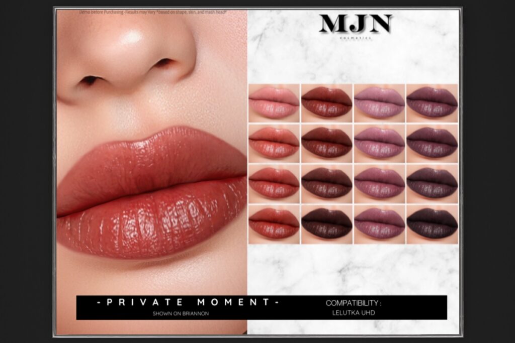 Private Moment Lipstick - EvoX, L$199 each/L$324 FP