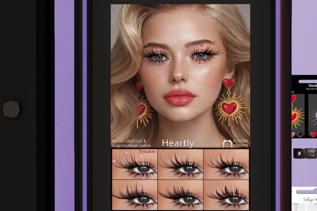 Heartly Earrings, L$269 each | Heartly Lashes - EvoX/Majestic, L$320 each | Heartly Lipstick - EvoX, L$139 each