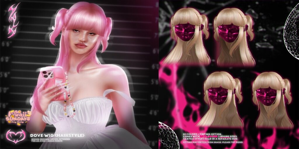 Dove Wig Hairstyle - EvoX/Genus	<a href="http://maps.secondlife.com/secondlife/Sora/234/227/1101" target="_blank">Teleport</a>