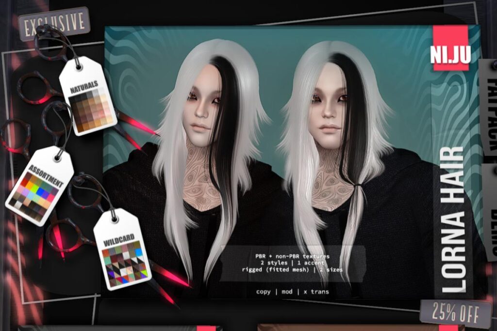 Lorna Hair, L$300 each/L$750 FP