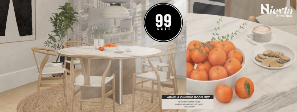 Arnela Dining Room Set	<a href="https://maps.secondlife.com/secondlife/Montalli%20Township/67/188/3002" target="_blank">Teleport</a>