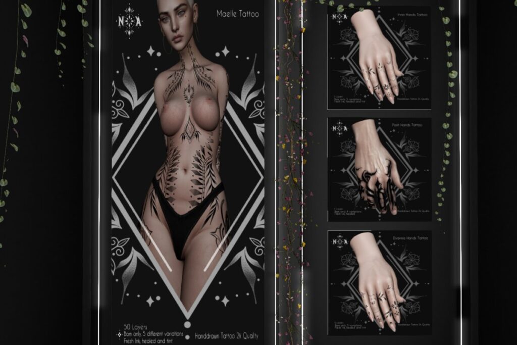 Maelle Tattoo, L$299 | Hand Tattoo Elyanna, Fosh, &amp; Inna, L$149 each