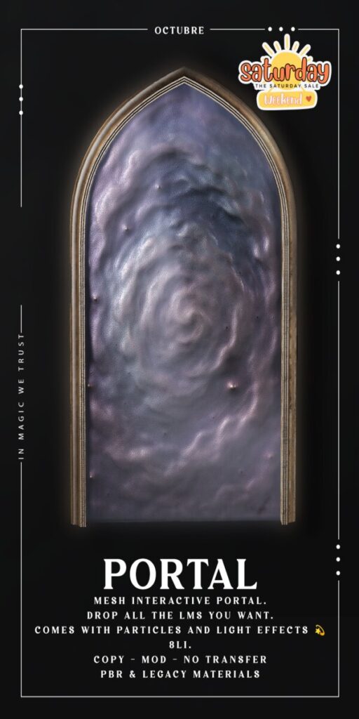 Portal Decor	<a href="http://maps.secondlife.com/secondlife/Mellor/97/37/27" target="_blank">Teleport</a>